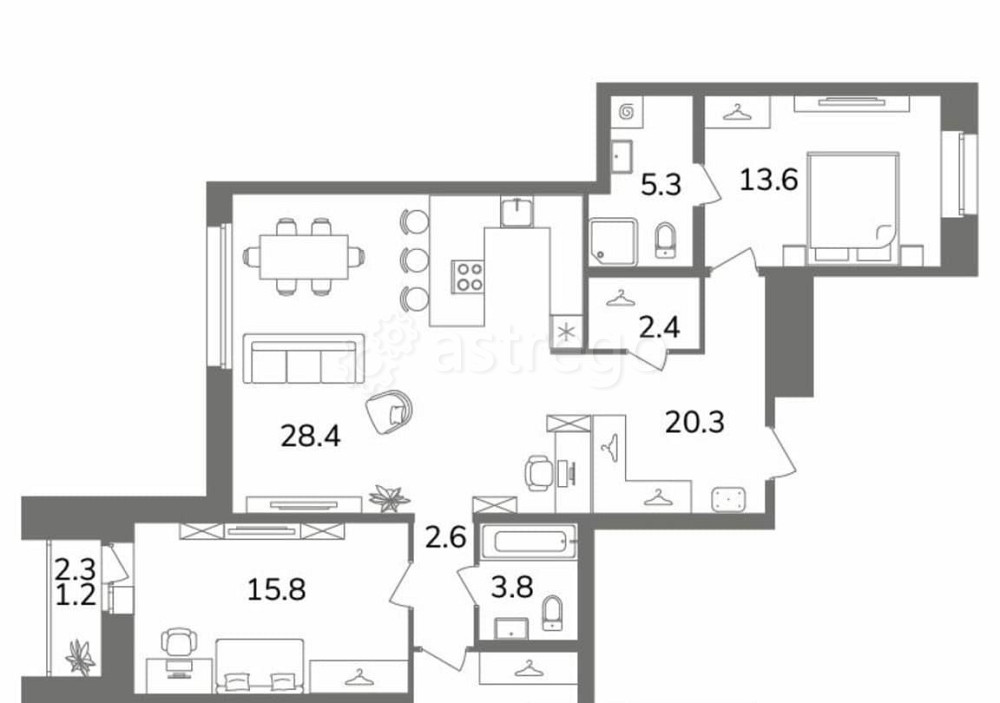 3-комн. квартира, 105.4 м2, 4/13 эт. Санкт-Петербург - изображение 1