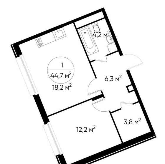1-комн. квартира, 44 м2, 2/17 эт. Москва