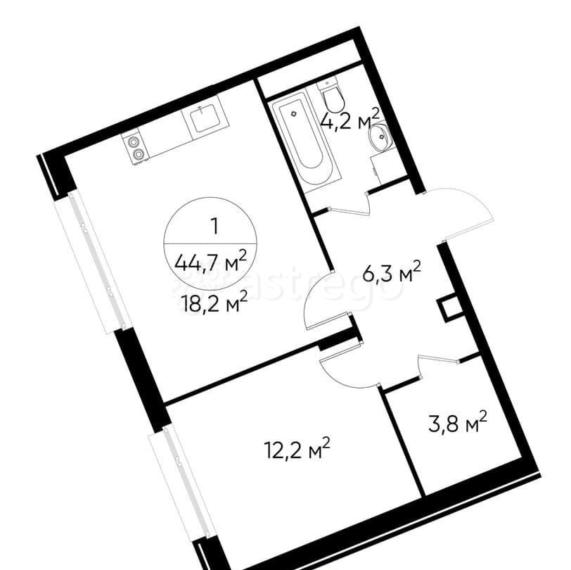 1-комн. квартира, 44 м2, 2/17 эт. Москва - изображение 1