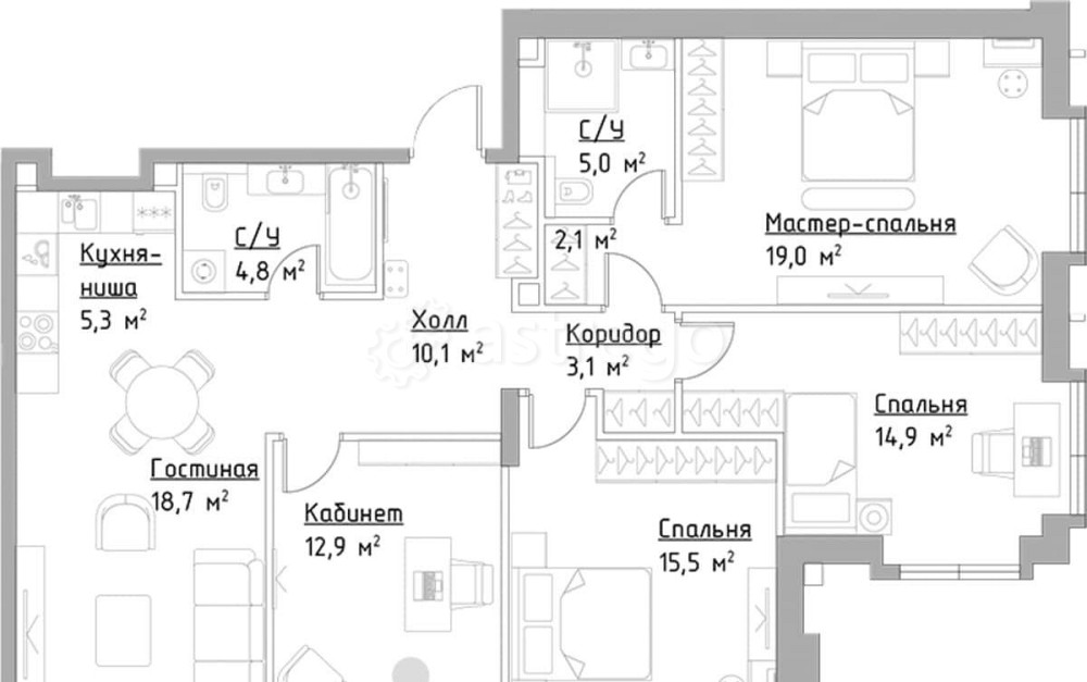 4-комн. квартира, 111.4 м2, 16/20 эт. Москва - изображение 1