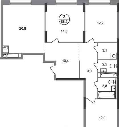 3-комн. квартира, 88 м2, 6/17 эт. Москва