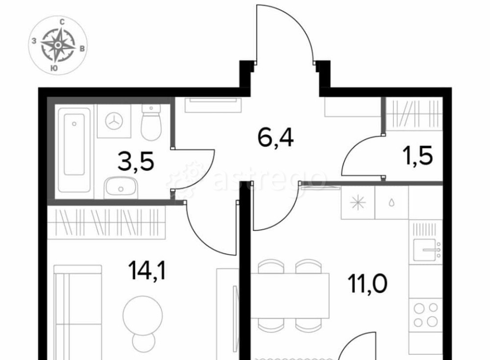 1-комн. квартира, 38.2 м2, 12/24 эт. Люберцы - изображение 3