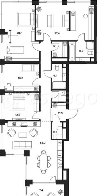4-комн. квартира, 159.4 м2, 29/29 эт. Москва - изображение 1