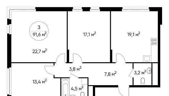 3-комн. квартира, 91 м2, 10/17 эт. Москва
