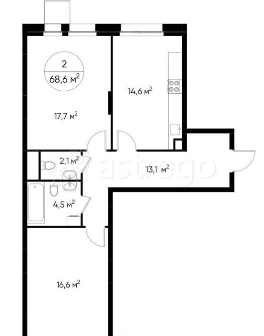 2-комн. квартира, 68 м2, 1/12 эт. Москва - изображение 1