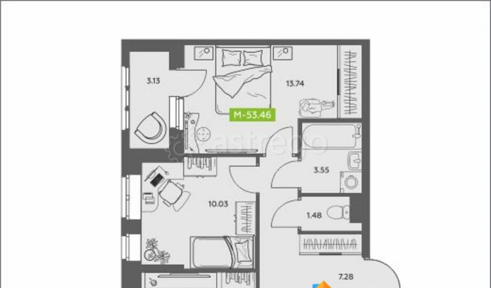 2-комн. квартира, 53.46 м2, 8/16 эт. Архангельск - изображение 7