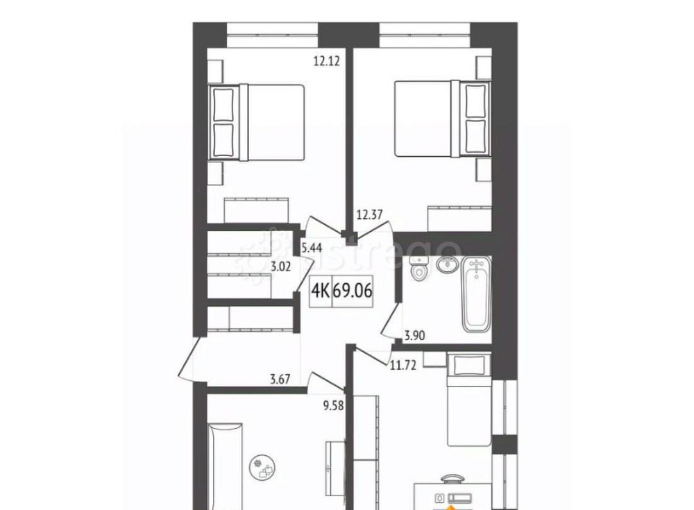 4-комн. квартира, 69.06 м2, 13/17 эт. Красноярск - изображение 1