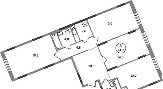 3-комн. квартира, 84 м2, 13/17 эт. Москва