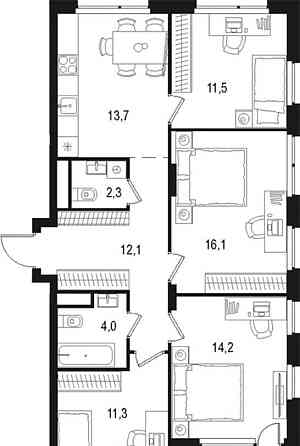 4-комн. квартира, 86.8 м2, 4/15 эт. Москва