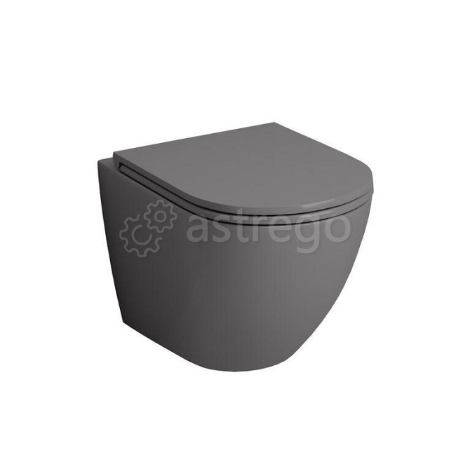 Унитаз GR-4455GMS 490*370*360 СЕРЫЙ МАТОВЫЙ подвесной БЕЗОБОДКОВЫЙ с тонкой крышкой GROSSMAN Москва - изображение 1