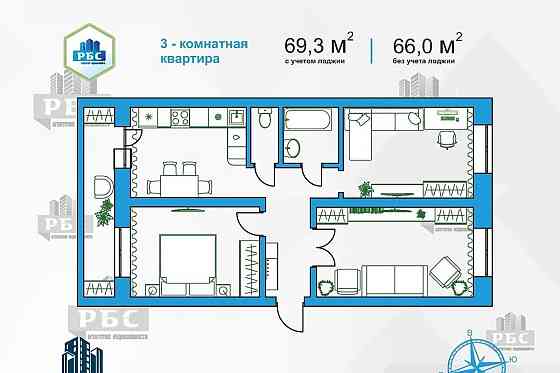 3-комн. квартира, 69.3 м2, 6/16 эт. Благовещенск