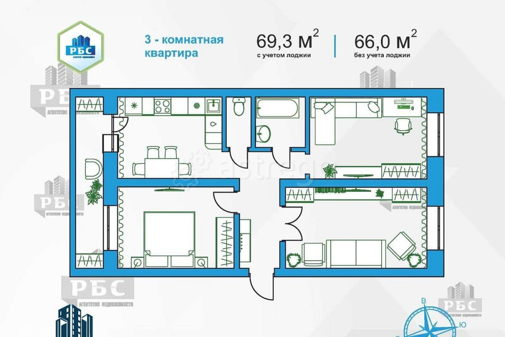 3-комн. квартира, 69.3 м2, 6/16 эт. Благовещенск - изображение 6