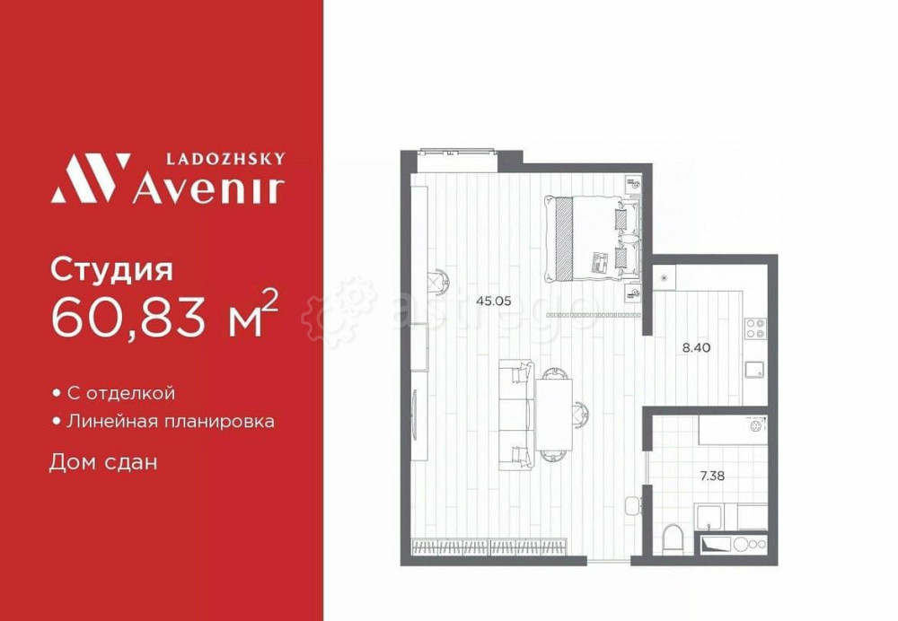 1-комн. апарт-ы, 60.83 м2, 10/14 эт. Санкт-Петербург - изображение 1