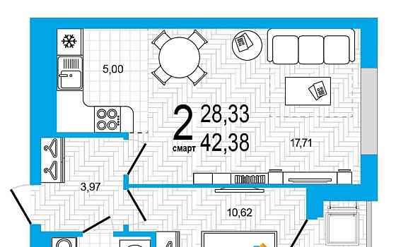 2-комн. квартира, 42.38 м2, 18/25 эт. Уфа