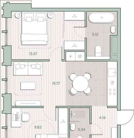 2-комн. квартира, 55.79 м2, 2/12 эт. Москва