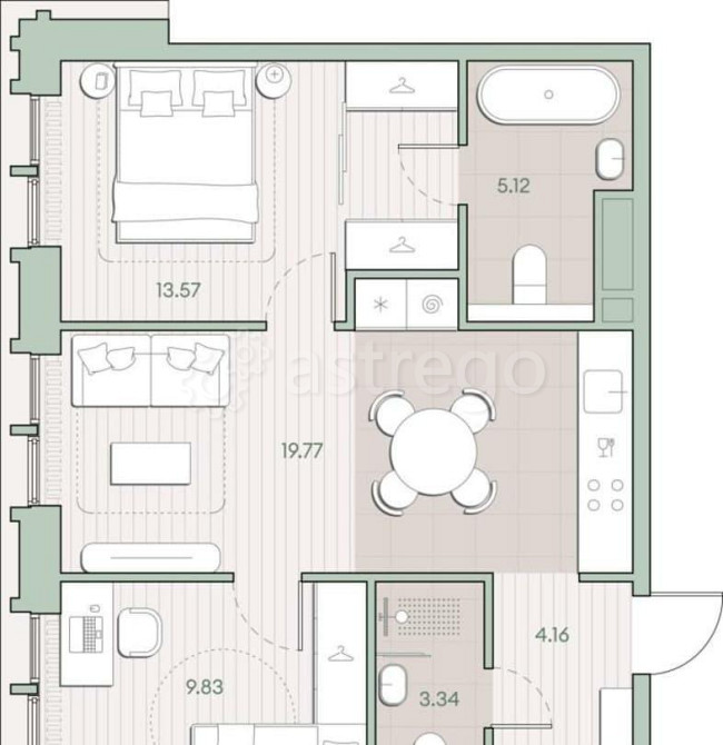 2-комн. квартира, 55.79 м2, 2/12 эт. Москва - изображение 2