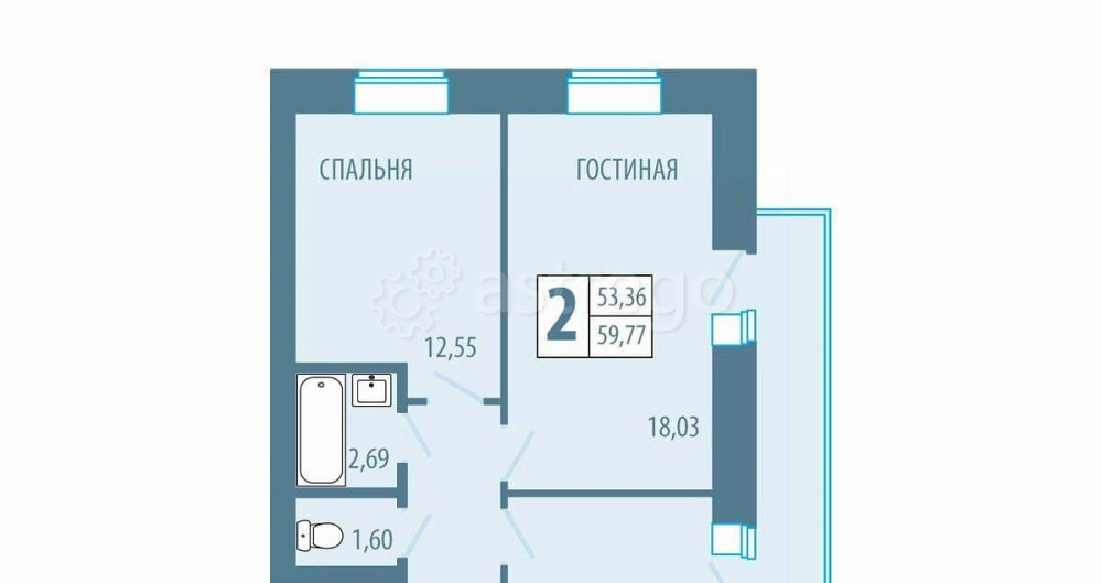 2-комн. квартира, 59.77 м2, 2/5 эт. Железногорск - изображение 1