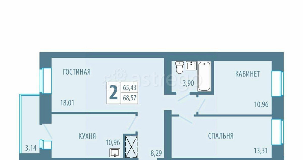 2-комн. квартира, 68.57 м2, 4/5 эт. Железногорск - изображение 1