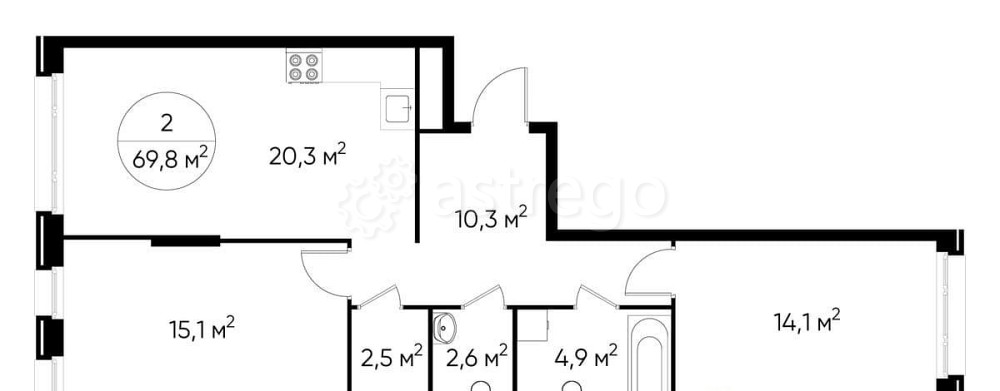 2-комн. квартира, 69 м2, 2/17 эт. Москва - изображение 1