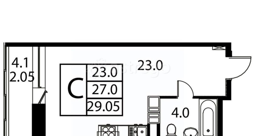 Студия, 29.05 м2, 12/12 эт. Домодедово - изображение 1