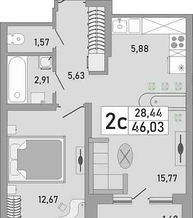 2-комн. квартира, 46.03 м2, 11/24 эт. Уфа