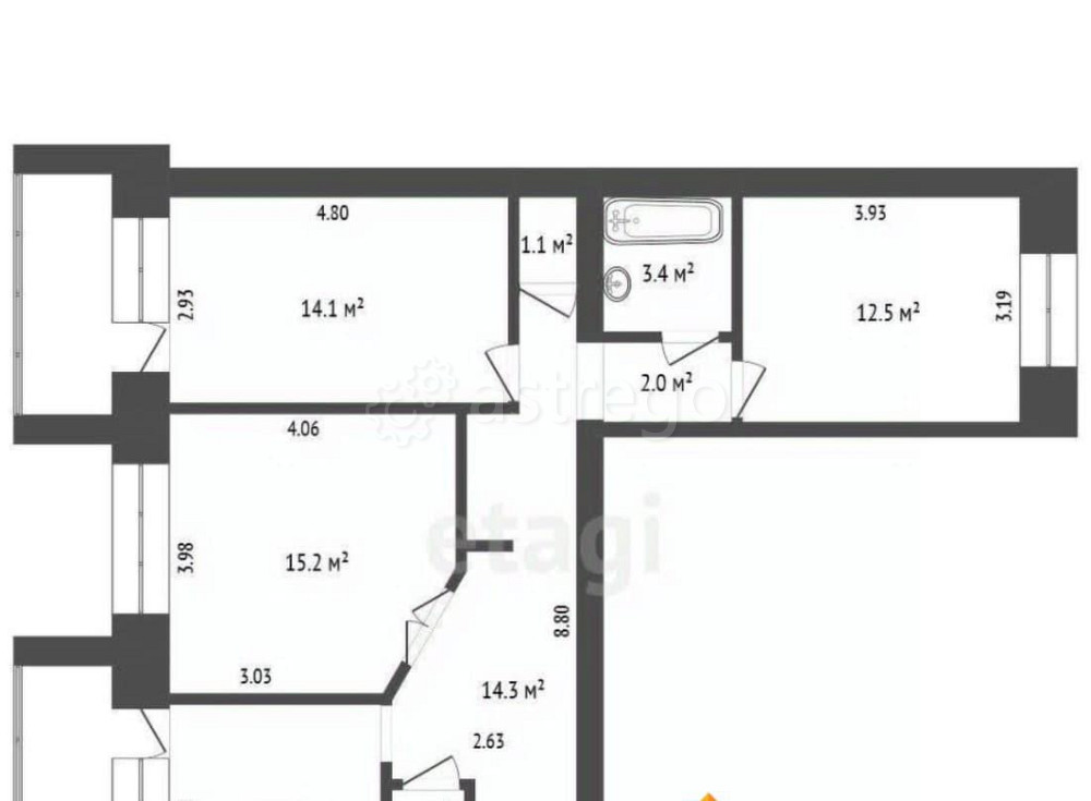3-комн. квартира, 73.3 м2, 3/5 эт. Архангельск - изображение 2