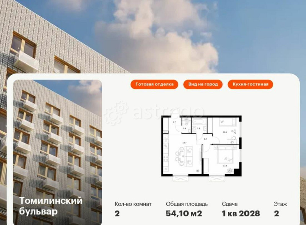 2-комн. квартира, 54.1 м2, 2/25 эт. Котельники - изображение 1