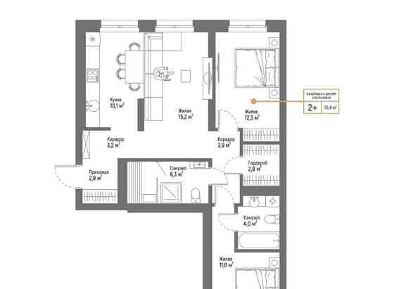 3-комн. квартира, 75.8 м2, 2/9 эт. Стерлитамак