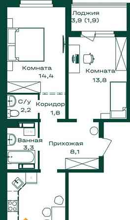 2-комн. квартира, 65.5 м2, 6/8 эт. Майма