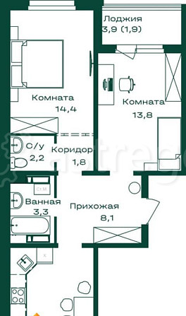 2-комн. квартира, 65.5 м2, 6/8 эт. Майма - изображение 1