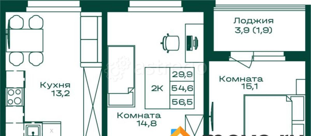 2-комн. квартира, 56.5 м2, 6/8 эт. Майма - изображение 1