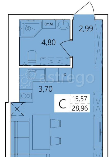 Студия, 28.96 м2, 9/25 эт. Уфа - изображение 1