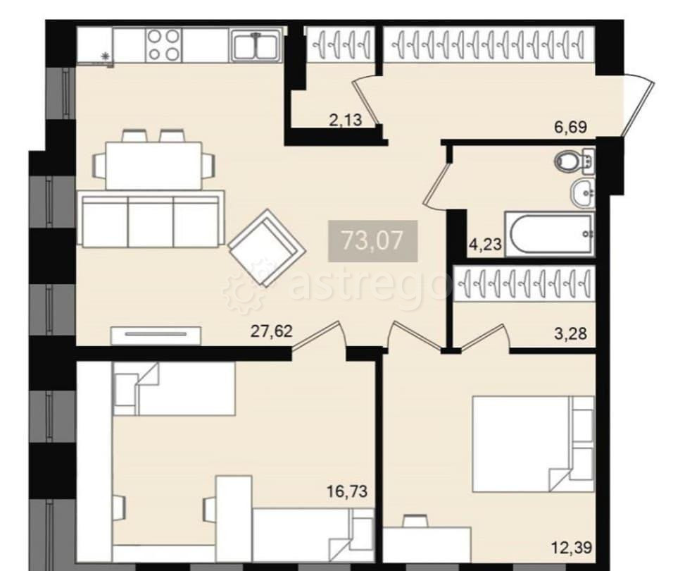 3-комн. квартира, 73.07 м2, 2/20 эт. Красноярск - изображение 1