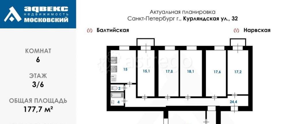 6-комн. квартира, 177.7 м2, 3/6 эт. Санкт-Петербург - изображение 2
