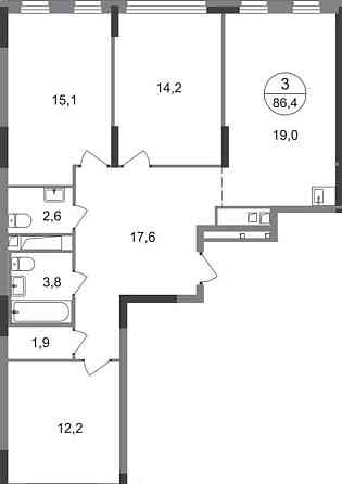 3-комн. квартира, 86 м2, 3/17 эт. Москва