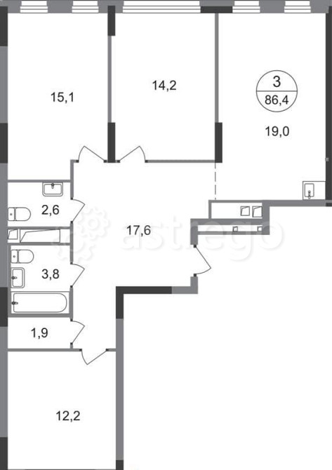 3-комн. квартира, 86 м2, 3/17 эт. Москва - изображение 1