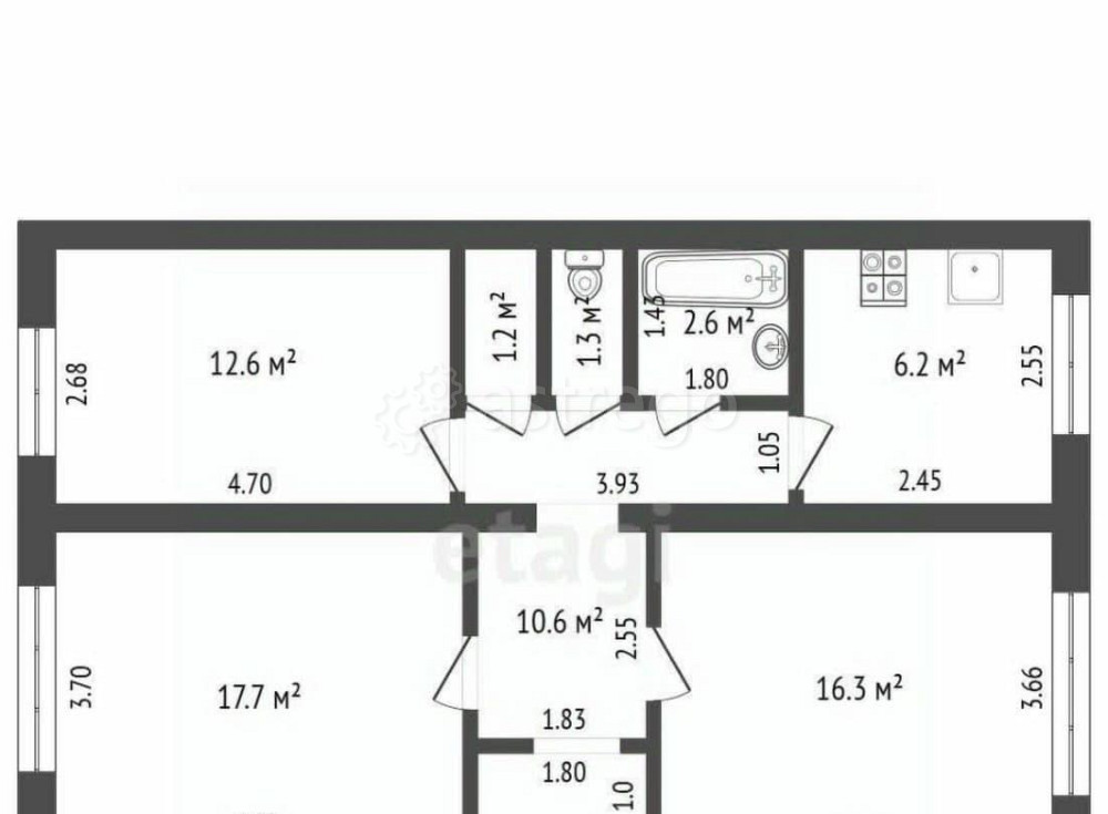 3-комн. квартира, 68.5 м2, 2/2 эт. Стерлитамак - изображение 2