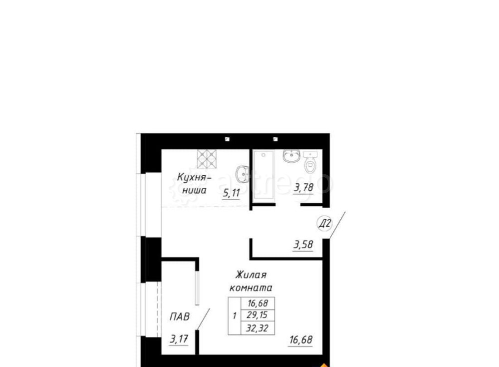 Студия, 32.32 м2, 5/14 эт. Стерлитамак - изображение 1