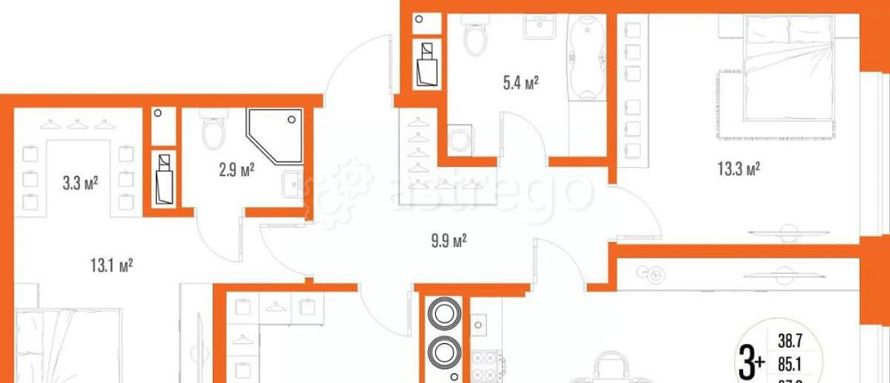3-комн. квартира, 87 м2, 6/17 эт. Астрахань - изображение 1