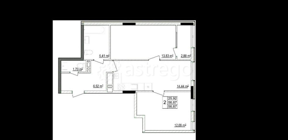 2-комн. квартира, 56.87 м2, 7/8 эт. Белгород - изображение 2