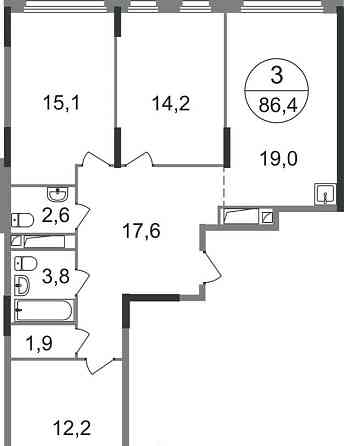 3-комн. квартира, 86 м2, 5/17 эт. Москва