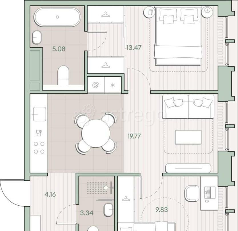 2-комн. квартира, 55.65 м2, 2/12 эт. Москва - изображение 3