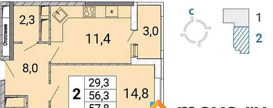 2-комн. квартира, 57.4 м2, 3/17 эт. Балашиха