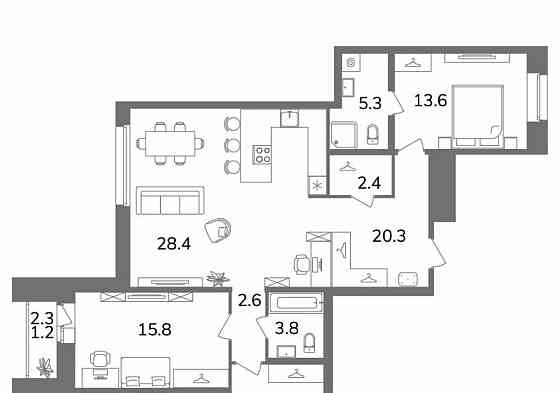 3-комн. квартира, 105.4 м2, 3/13 эт. Санкт-Петербург