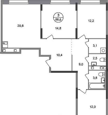 3-комн. квартира, 88 м2, 2/17 эт. Москва