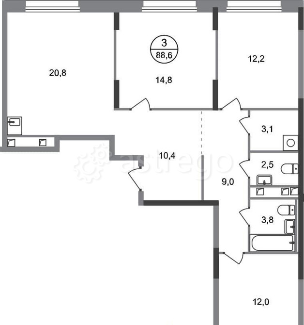 3-комн. квартира, 88 м2, 2/17 эт. Москва - изображение 1