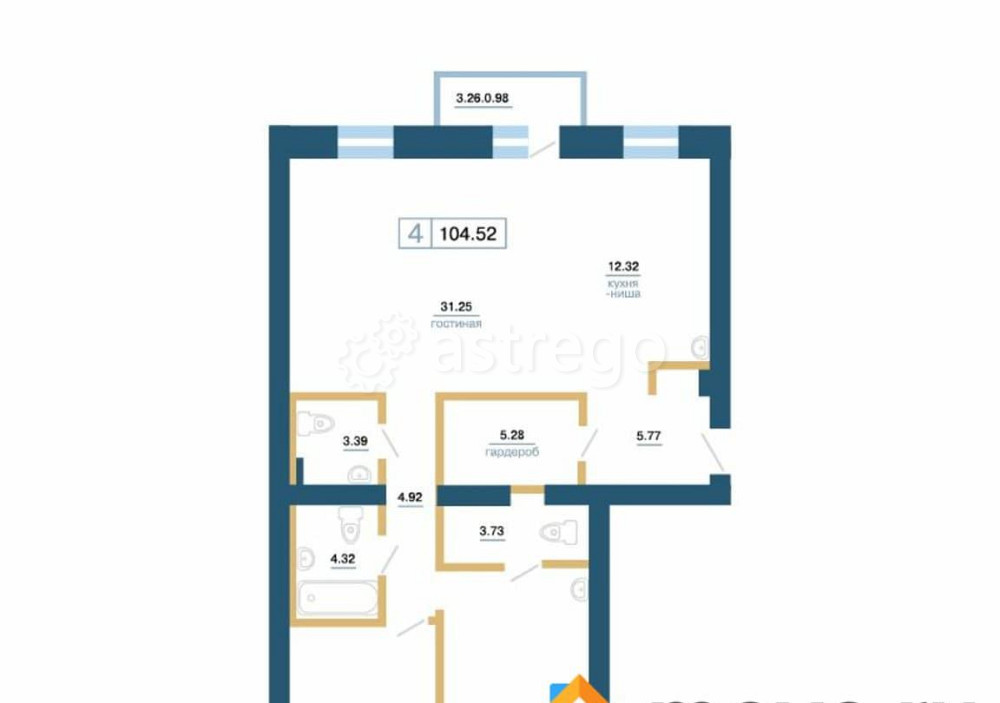4-комн. квартира, 104.52 м2, 2/7 эт. Красноярск - изображение 1
