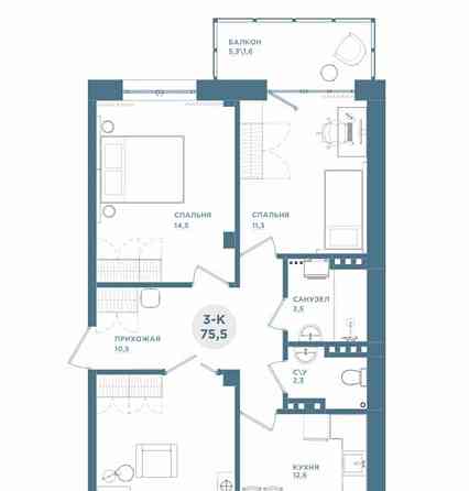 3-комн. квартира, 75.9 м2, 2/19 эт. Красноярск