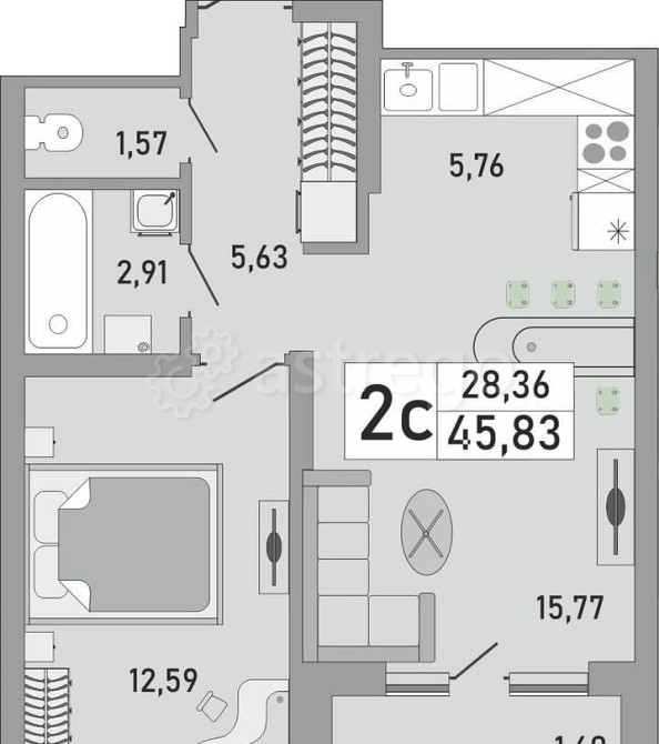 2-комн. квартира, 45.83 м2, 18/24 эт. Уфа - изображение 1