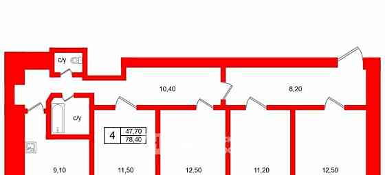 4-комн. квартира, 78.4 м2, 3/6 эт. Санкт-Петербург